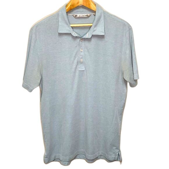 Travis Mathew Blue Heathered Pima Cotton Blend Short Sleeve Polo Shirt Size L - Picture 3 of 14